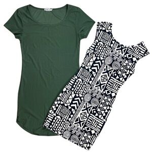 Young USA Size Small Aztec Abstract Artsy Bodycon Boho Dress Bundle Olive Green
